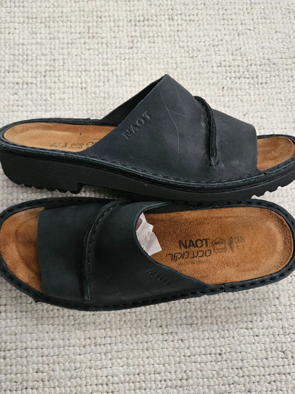 Naot Black Leather Slide Sandals EU 38 US 7 Cork Slip-On Shoes